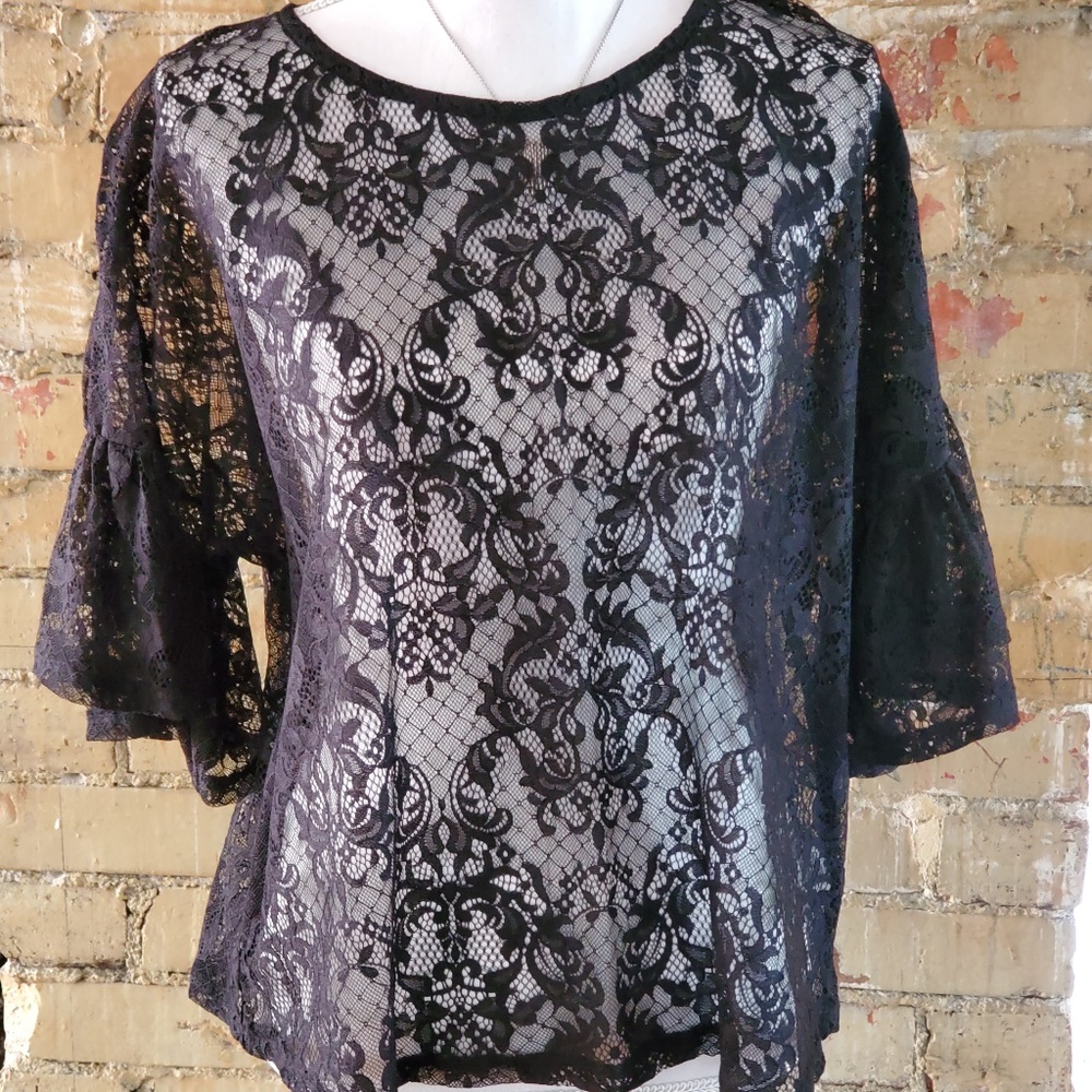 Bobeau Sz M Black Lace Shirt